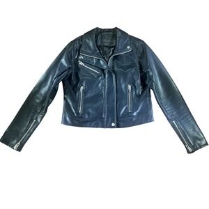 [BLANKNYC] Black Faux‎ Leather Moto Jacket Womens Size L Full Zip Pockets